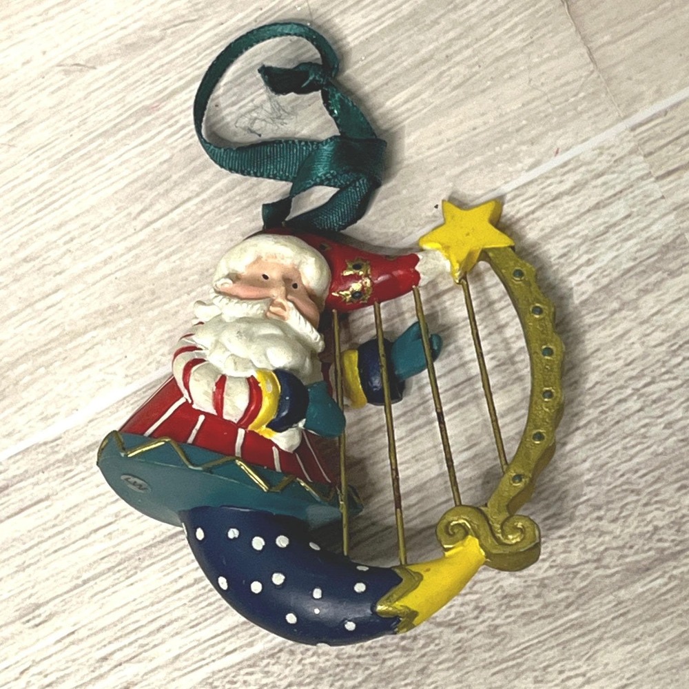Santa Claus Moon Harp Christmas Ornament Musical Holiday Decoration